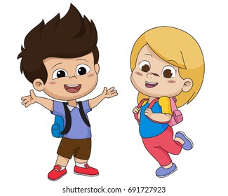 Back to school. Cute kids standing with different pose.vector and illustration.