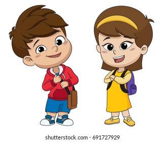 Back to school. Cute kids standing with different pose.vector and illustration.