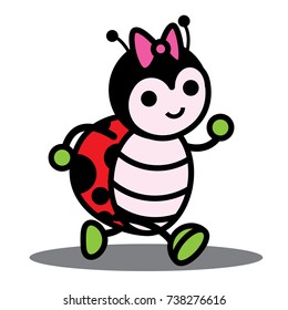 Back to school. Cute ladybird cartoon character walking-vector mascot illustration isolated