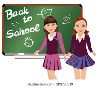Back to School. Cute little schoolgirls. vector illustration