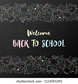 Back to school - cute poster with hand drawn elements. Vector.