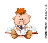 Back to school. Cute schoolchild at a lesson with the textbook. Vector illustration 