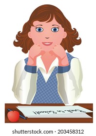 Back to School. Cute schoolgirl and apple. vector illustration 