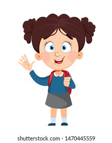 Back School Cute Schoolgirl Rucksack Waving Stock Vector (Royalty Free ...