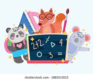 back to school cute squirrel koala panda with blackboard vector illustration