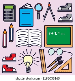Back to school. cute school supplies icons that can be used for school themes. vector illustration