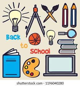 Back to school. cute school supplies icons that can be used for school themes. vector illustration