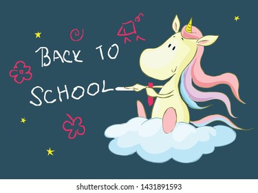 Back to school with cute unicorn cartoon  - vector Illustration