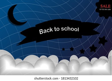 "back to school" with a cute yellow and orange star, moon, cloud and sun.