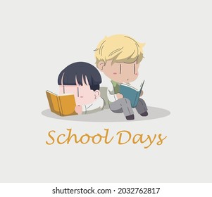 Back to school. School days. Two boys are doing their homework. illustration of schoolchildren doing assignments. Vector illustration for a poster, cover or banner.