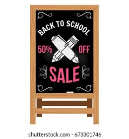 Back to School design. For advertising, promotion, poster, flier, blog, article, social media, marketing or banner. Vector illustration. Realistic Wooden announcement board. Back to School Sale.