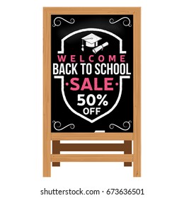 Back to School design. For advertising, promotion, poster, flier, blog, article, social media, marketing or banner. Vector illustration Realistic Wooden announcement board. Back to School Sale.