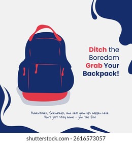 Back to school design with backpack illustration and waving blue white background. back to school advertising template design