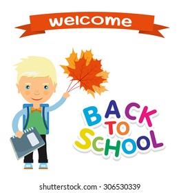 Back to school design. a boy with a backpack going to school - Vector illustration