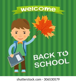 Back to school design. a boy with a backpack going to school - Vector illustration