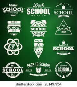 Back to School Design Collection. A Set of Twelve Vintage Style Back to School Designs on Green Chalkboard Background