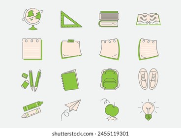 back to school design element set with objects and uniform for study in school.