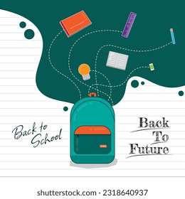 Back to school design with Flying stationery from school bag design