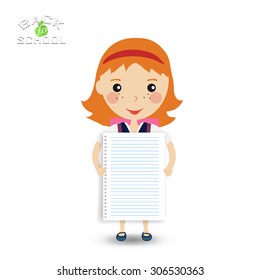 Back to school design.the girl student is standing with a piece of paper -  Vector illustration