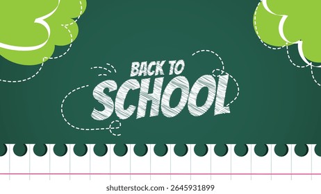Back to school design greeting text with chalkboard educational elements. Vector illustration