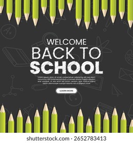 Back to school design. Back to school greeting text pencil and chalkboard educational elements.
