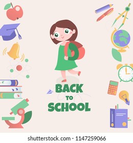 back to school design with icons and character girl