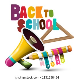 Back to School Design with Megaphone and Pencil