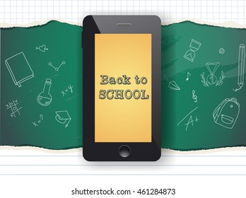 Back to school design. Mobile phone and doodles