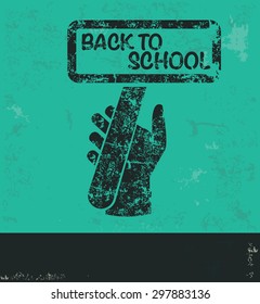 Back to school design on green background,grunge vector
