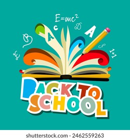 Back to school design with open book and pencil, vector