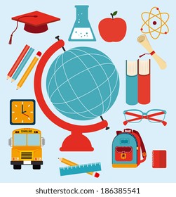 Volver al diseño de la escuela sobre fondo azul, Ilustración vectorial