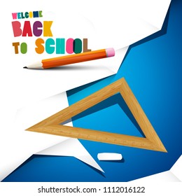 Back to School Design with Pencil, Ruler and Paper - Vector