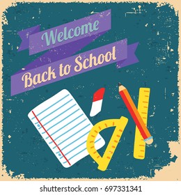 Back to school, design poster. Retro style.