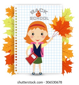 Back to school design. schoolgirl with notebook goes to school - Vector illustration