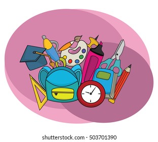 Back to school design set.  Cartoon free hand draw doodle vector illustration.