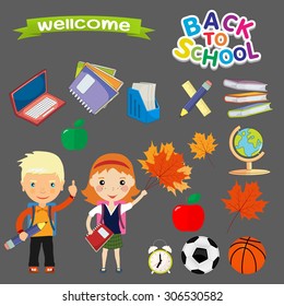 Back to school design. set of icons on a theme the children go to school the first of September - Vector illustration