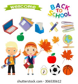 Back to school design. set of icons on a theme the children go to school the first of September - Vector illustration