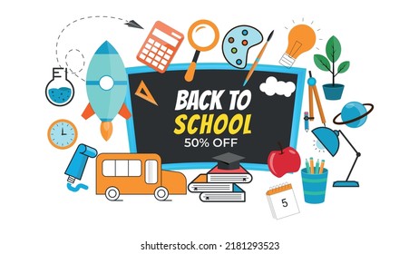 Back to school design. set of vector icons in flat style for banner, flyer, posters, etc.