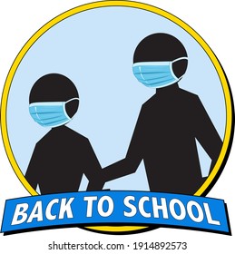 Back to School design with silhouette of students wearing a face mask