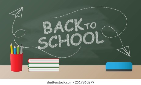 Image vectorielle de design de rentrée avec concept de dessin de tableau noir dans la classe