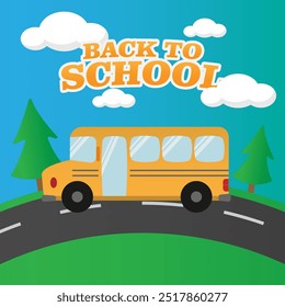 Vector de diseño de regreso a la escuela con autobús escolar en el Vector de la carretera.