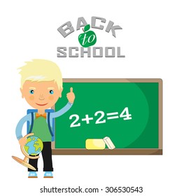 Back to school design. Vector illustration - a schoolboy at the blackboard