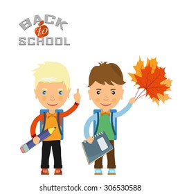 Back to school design. Vector illustration two schoolboys with satchels