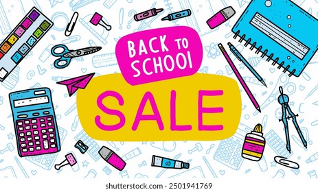 Back to school design vector poster. Set with school elements for design, poster, sale