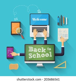 Back to school with devices. Vector illustration