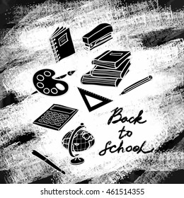 Back to School.  Different school objects. Doodles concept of notebooks and school supplies. Isolated vector illustration. Set for layers, congratulation or Invitation Card .