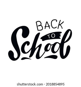 Back to school, digital hand lettering, black letters with a blot on a white background. Vector illustration of a banner.Template for school. Doodle cartoon style.Element of education. 