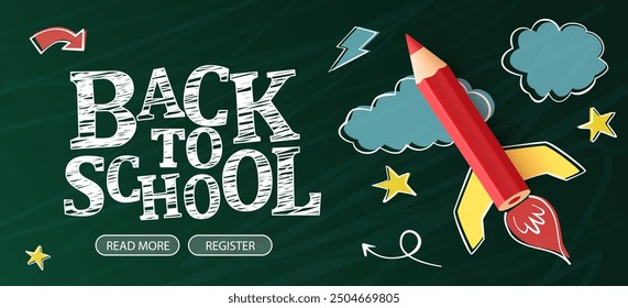 Back to School. Digital internet tutorials and courses, online education, e-learning. Web banner template for website, landing page and mobile app development. Doodle style. Vector illustration