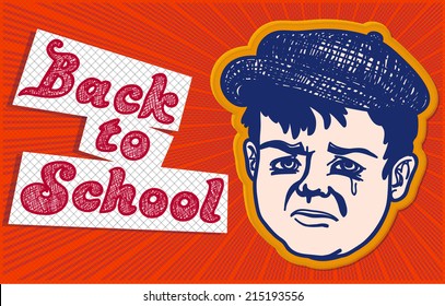Back to school: disappointed kid, sad boy, end of holidays