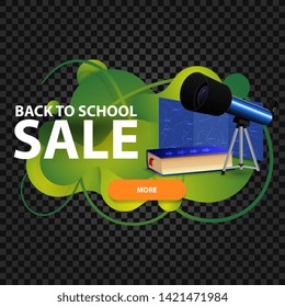 Back to school, discount web banner in the form of lava lamp with telescope, a map of the constellations and the encyclopedia of astronomy